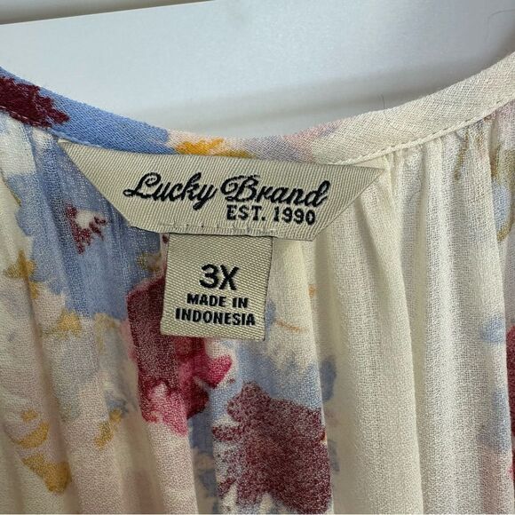 Lucky Brand Size 3X Floral Print Semi Sheer Popover Blouse w/Drawstring Closure - Picture 6 of 11